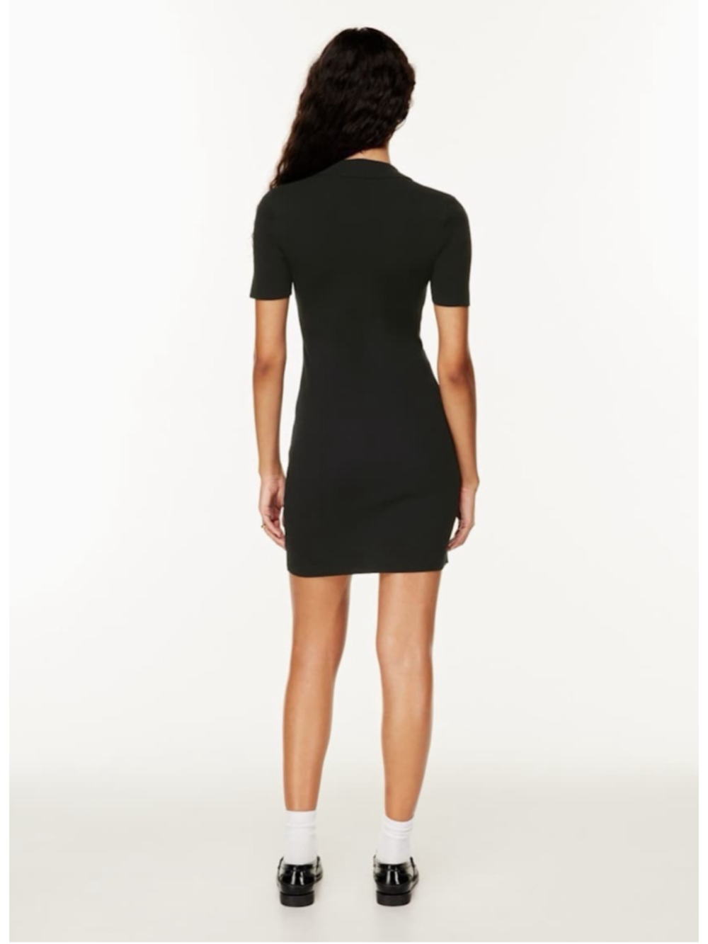 Aritzia Polo Mini Dress Button Front Black Knit Short Sleeve Size Large - Picture 3 of 12